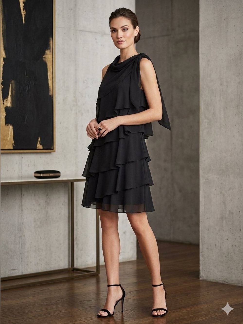 White House Black Market Tiered Chiffon Ruffle Sleeveless Midi Dress Sz 12 NWOT